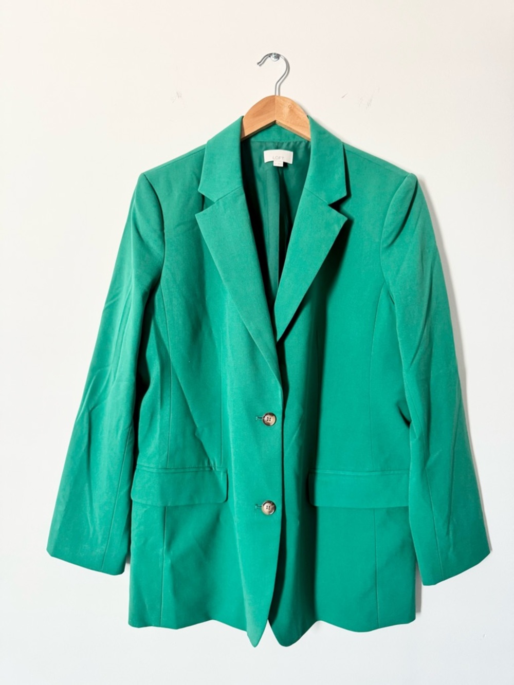 LOFT Green Blazer Jacket Single Button Pockets Size 12